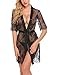 Produktbild Morgenmantel Nachtwäsche Negligee Kleid Babydoll Erotik Lingerie mit String Gürtel Blumenspitze Nachthemd Transparente Dessous Reizwäsche Damen Sexy Kurz Sleeve Sheer