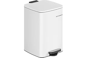 ‎SONGMICS SONGMICS Kosz na śmieci kuchenne, kosz na śmieci 20 litrów, kosz na pedały, stal, z pojemnikiem wewnętrznym, miękkie zamykanie, funkcja przytrzymania, chmura biała LTB592W02