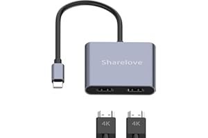 Sharelove USB C to Dual HDM Adapter, 2 in 1 Splitter for Dual Monitors 4K@60Hz, Practical Dual Adapter for 2 Monitors Type C to Double Adaptor Compatible with Nintendo Switch Macbook