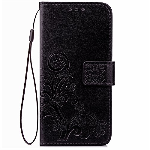 CaseHome-Samsung-Galaxy-J3-20162015-Embossed-Leather-Case-With-Free-Screen-ProtectorFour-Leaf-Clover-Patterned-Design-Folio-Magnetic-Flip-Stand-Feature-with-CardCash-Slots-and-Wrist-Strap-Premium-PU-L