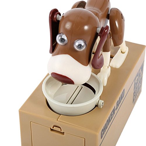 Silvercell Automatische Essen Münze Hunger Hunde Sparschwein Münze Sparen Geld Box Geschenk (Weiß+Braun) - 3