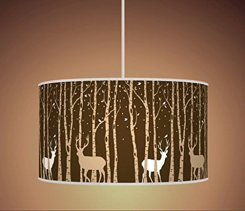 STAG DEER TREES HANDMADE LAMPSHADE PRINTED FABRIC PENDANT LIGHT BROWN BEIGE COLOUR (661)