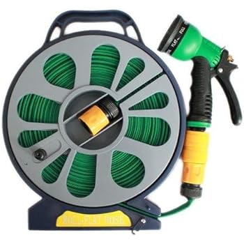 15m Roll Flat Garden Hose Pipe Easy Wind Reel Spray Nozzle ...