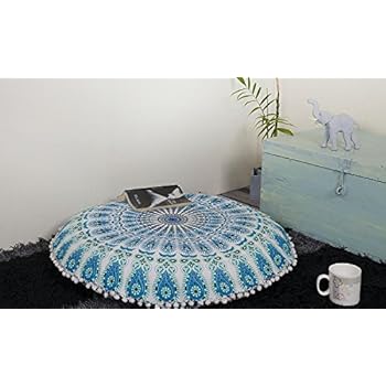 Großes Mandala Bodenkissen Rund Bohemian Meditation Kissenbezug