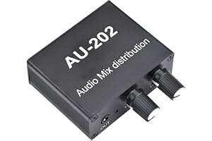 Uikdjgu AU-202 2 ingång 2 utgång stereo mixer ljudfördelare för hörlurar extern ström AMP volym ensam kontroll