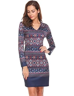 Kleid Böhmen V-Ausschnitt Langarm Druck Silm Fit Festlich kleid Jerseykleid Bleistiftkleid Etuikleid