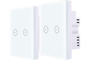 UseeLink WiFi Smart Wall Light Switch, Remote Control, Glass Panel, 2.4GHz Wi-Fi Touch Switch, Neutral Requirements, Works with Alexa and Google Assistant, Timer Setting White 2-Way 2-Piece