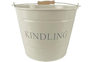 BLACK COUNTRY METAL WORKS Small Metal Fireside Kindling Bucket with Wooden Handle Diameter Of 22 Centimeters Cream Finish
