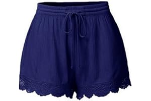 ITISME JEANSHOSEN Short Femmes,ITISME Pas Cher Shorts Femme Sexy Dentelle Coton Mode Chic Été Hot Pantalons Court Femmes Dentelle Grande Taille Haute Corde Attacher Shorts de Yoga Pantalons de Sport Jambières S-5XL