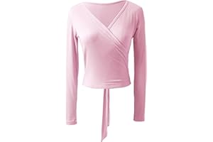 inhzoy Femmes Cache-Coeur de Danse Classique Veste de Ballet Hauts de Danse Manches Longues au Crochet Hauts de Danse Col V Bandage Manteau Cardigan T-Shirt Casual S-XXL