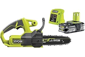 RYOBI Tronçonneuse Sans Fil 18V ONE+ RY18CS20A-125 – Guide 20 cm, Batterie 2.5Ah + Chargeur, Lubrification Auto, Démarrage Instantané – Coupe Bois, Bûches, Branches, Entretien Jardin