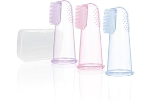 FAMINI Baby Finger Toothbrush Silicone Tooth Cleaner 3 Pack Kids Silicone Finger Toothbrush,Silicone Finger Toothbrush 0-2 Years Infant Toddler Soft Silicone Training Aid BPA Free