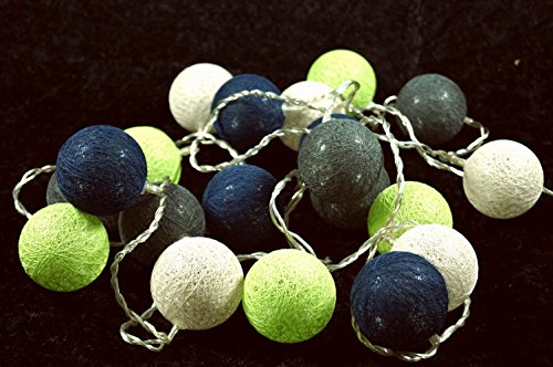 Stoff Ball Batterielichterkette 3xAA „modern colours“ grün, blau, grau / Kugel Lichterketten - 2