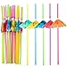 Produktbild BronaGrand 100 Stück Regenschirm Strohhälme Kunststoff Trinkhalme Cocktailschirmchen mit Strohhalm Tropisch, Hawaii Party Deko Zubehör (Mischfarbe)