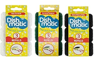 9 cabezales de repuesto para esponjas dishmatic mixtas (3 antiarañazos, 3 resistentes, 3 extra resistentes)