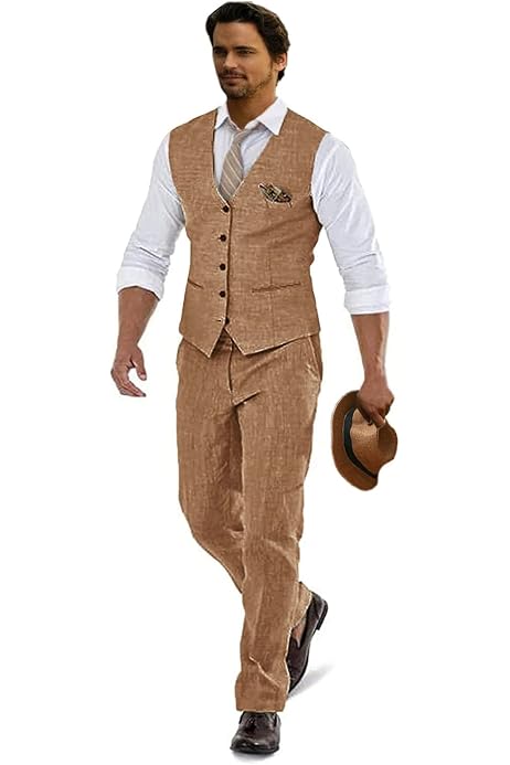 Wudli Linen Beach Wedding Suits Men's 
