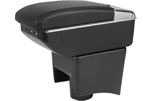 ZWPARTS Car Armrest Box Compatible with VW Polo MK5(6R) VW Vento, Dual Layer Armrest with 7 USB Charging Ports Black PU Leather Central Console Storage Box Automobile Arm Rest