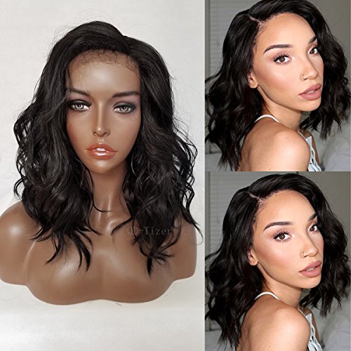 QD-Tizer Short Bob Wave Wigs Lob Hair Synthetic Lace Front Wigs with Baby Hair for Women
