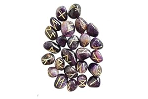 Whitewhale Amethyst Rune Stones Tumbled Engraved Lettering Crystal Set Healing Chakra Reiki