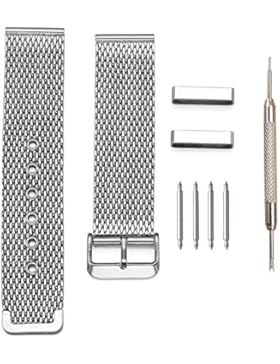 JSDDE Uhrenarmband Mesh Metallarmband aus Edelstahl Geflecht Watch Band mit Dornschließe Federstegwerkzeug Reparatur...