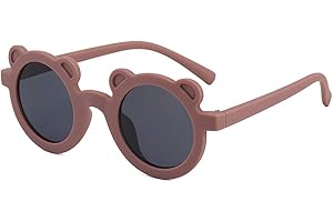 Aiweijia Lunettes de Soleil Rondes Pour enfants UV400 filles Garçons Classique 2 à 9 ans Dessin animé belle petit ours forme Cadre en Plastique enfants lunettes de Soleil