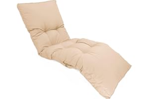 deco arts Coussin Bain de Soleil - Coussins Rectangulaires pour Chaise Longue - Coussin Capitonné avec Traitement Déperlant et Poignées de Transport - Certifié Oeko-TEX - 185x55 cm, Beige