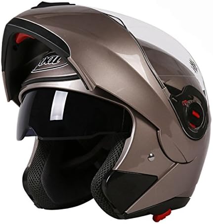 Male Motorcycle Dual Lens Open Helmet Half Helmet Full Coverage Antifog Four Seasons Women Full Helmet Summer,ChampagneGoldWithAnti-fogWhite-XXL