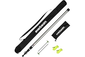 Everbeam Mástil telescópico para camping, senderismo, pesca, varillas de aluminio ajustables que se extienden a 92 pulgadas, portátil y ligero, ideal para toldo, tienda de campaña – Incluye líneas de chico, estacas, bolsa de transporte