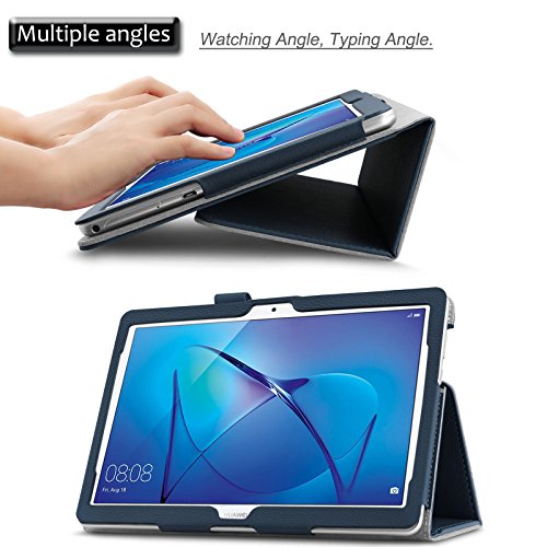 Huawei MediaPad T3 10 Hülle Case, Infiland Slim Fit Folio PU-lederne dünne Kunstleder Schutzhülle Cover Tasche für Huawei MediaPad T3 10 Tablet(Dunkleblau) - 3