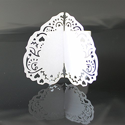 ROSENICE 50pcs Papier Herz Laser Geschnitten Serviettenring Hochzeitsfeier Tischdekoration Weiss - 4