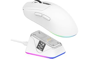 EPOMAKER NEX Lite Wireless Gaming Mouse w/Screens & RGB Charging Dock | 65g Right-Hand Gaming Mice, PAW3311 Sensor, 1K Polling, 12K DPI, BT 5.0/2.4GHz/USB-C, for Gaming & Office (White)