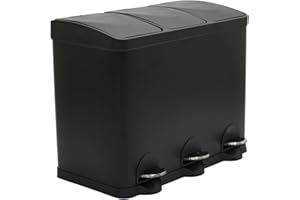 Amig - Secchio della Spazzatura Triplo con Pedali 45 litri Mod. RECIK3 | 3 Scomparti Rimovibili da 15 litri | Secchio di Riciclaggio per Cucina | Acciaio | 60 x 37 x 49 cm | Nero Opaco