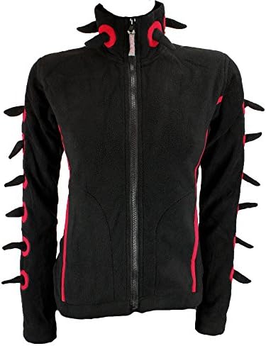 SPIKE FLEECE JACKET CYBER PUNK ZIP UP BLACK &amp; RED