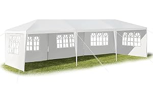 KOMFOTTEU Tonnelle de jardin pliable avec protection UV - 3 x 9 m - Avec 5 parois latérales amovibles - Pour fête, mariage, Blanc.
