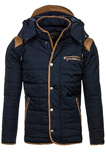 BOLF Herren Steppjacke bergangsjacke Stehkragen Sweatjacke Kapuze J.STYLE 3087 Dunkelblau XL [4D4]