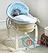 MCC Full Set Deluxe Palm Wicker Moses Basket With Dressing & Rocking Stand (Palm Basket With Blue Dressings)