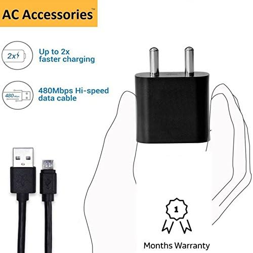 AC Accessories High Speed (2.5 Amp) Charger with Data Cable for Lava V2 3GB:- Black and White