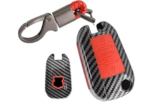 HIBEYO Coque de Protection pour clé de Voiture pour Peugeot 208-3008-308-5008-508 pour Citroën DS3-DS4-DS5-C4 - Design Carbone avec Protection en Fibre de Carbone Rouge
