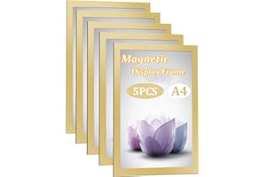 Niciksty 5pz A4 Cornice Magnetica Autoadesiva,Informazioni Cornice Oro, Display Impermeabile,Coperture per Segnaletica,Foto,Documenti,Pareti e Finestre(32,5x24cm)