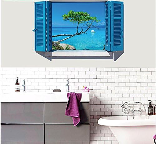 Weaeo Ocean Blue Fake Tree 3D Window Wall Stickers Bedroom Living Room Art Mural Wall Poster Kids Room Decals