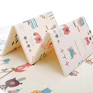 WENGTY Baby Folding Play Foam Playmat Crawl Mat, Reversible, Thickest XPE Foam Play Mat for Infants Mat Waterproof Portable Kids Toddler Outdoor or Indoor Use Non Toxic (Cream, 6 X 6.5 ft)