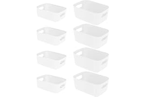 OSTWOLKE 8 Stück Aufbewahrungskorb Kunststoff Klein, Aufbewahrungsbox Klein, Kleine aufbewahrungskörbe, Organizer Box, Haushalt Aufbewahrungsboxen Kleine Box mit Griff für Regale, Schubladen Weiß