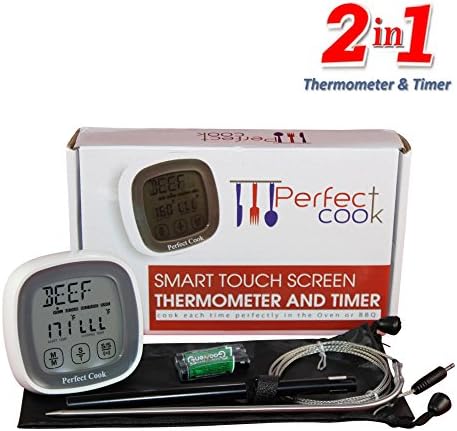 Perfect Cook- Best Digital Oven Meat Thermometer &amp; Cooking Timer, with Best Stainless Steel Probe to Leave in Oven, BBQ Cooking, Grilling, Turkey or Smoker And Easy to Use Count down/Up Kitchen Timer