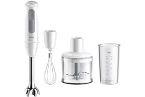 Braun MultiQuick 5 MQ50.236M, Minipimer con Tecnologia PowerBell Plus, 21 Velocità+Turbo, Sistema EasyClick per Accessori, Tritatutto 500ml, Frusta in Acciaio Inox e Bicchiere 600ml, 1000W, Bianco