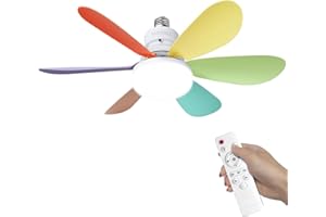 SWBSLL Ventilatore da Soffitto con Luce e Telecomando, Lampadario Ventilatore LED Dimmerabile con Lampada Integrato da 40W E27, 6 Pale, 3 Velocità, Silenzioso, per Soggiorno, Camera da Letto (Colorato)