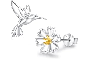 JFASHOP Colibrì orecchini da donna in argento sterling con uccello margherita fiore a goccia orecchini per ragazze