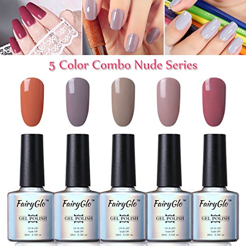 FairyGlo Gel-Nagellack-Set, UV-LED-Soak-Off-Maniküre, Nagellack-Geschenk-Set, dezente Farbtöne (neue „Nude“-Serie), 5 Farben, 10 ml - 3