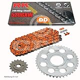 Kettensatz Inhalt: RK DD520GXW offene XW-Ring-Kette in ORANGE mit HohlnietschloSS und 98 Rollen, Ritzel mit 15 Zähne und Kettenrad mit 37 Zähne