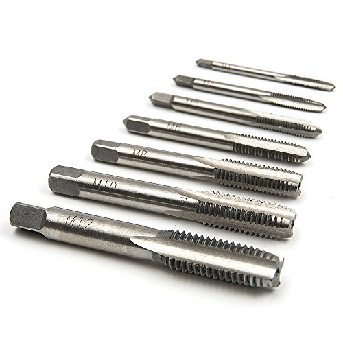Fortag 7 tlg HSS Gewindebohrer metrischer Gewindeschneidsatz Maschinengewindebohrer Handgewindebohrer Maschinenspirale Handhahn Bohrer Satz M3-M12 - 3