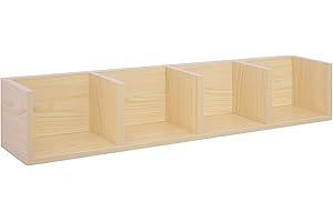 HOMCOM Modern Wall Mount 60 CD DVD Media Storage Rack 4 Cubes Wooden Shelf Organizer Unit Bookcase Display (Natural wood)